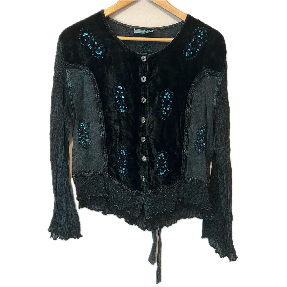 Black and blue embellished top blouse renaissance fair Y2K boho whimsigoth sz M